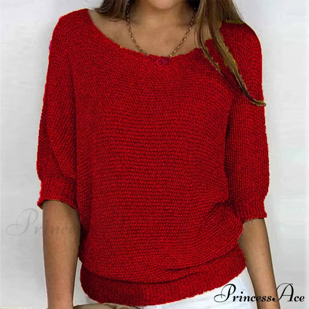 Three - Quarter Sleeve Sophisticated Violet Sweater Red / S swraters-241228