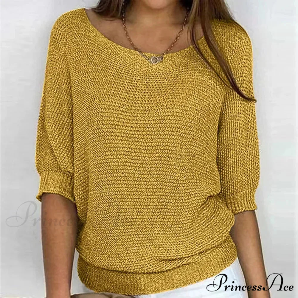 Three - Quarter Sleeve Sophisticated Violet Sweater Yellow / S swraters-241228