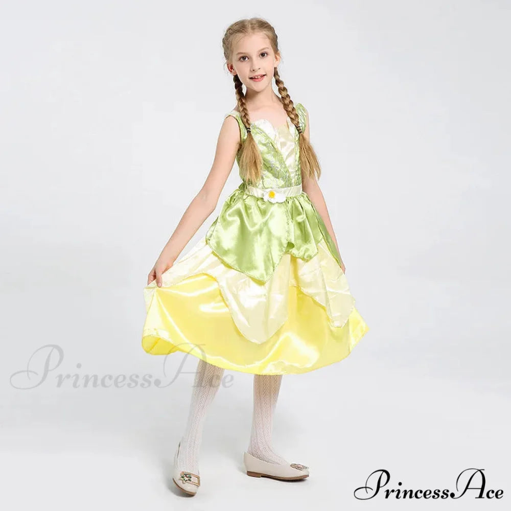 Tiana Dress Up Princess Cosplay Role Playing Party Sleeveless Carnival Halloween Kid Costume