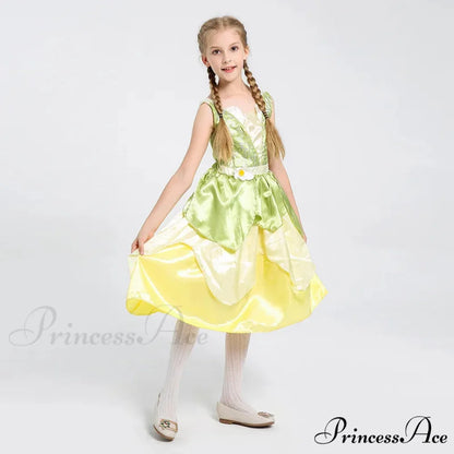 Tiana Dress Up Princess Cosplay Role Playing Party Sleeveless Carnival Halloween Kid Costume