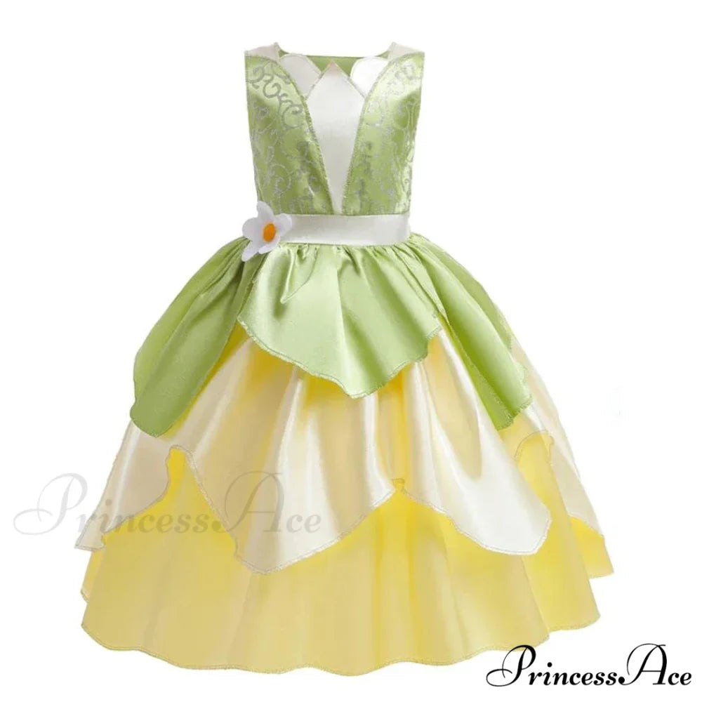 Tiana Dress Up Princess Cosplay Role Playing Party Sleeveless Carnival Halloween Kid Costume 3-4T (Tag XS) Tiana Dress A