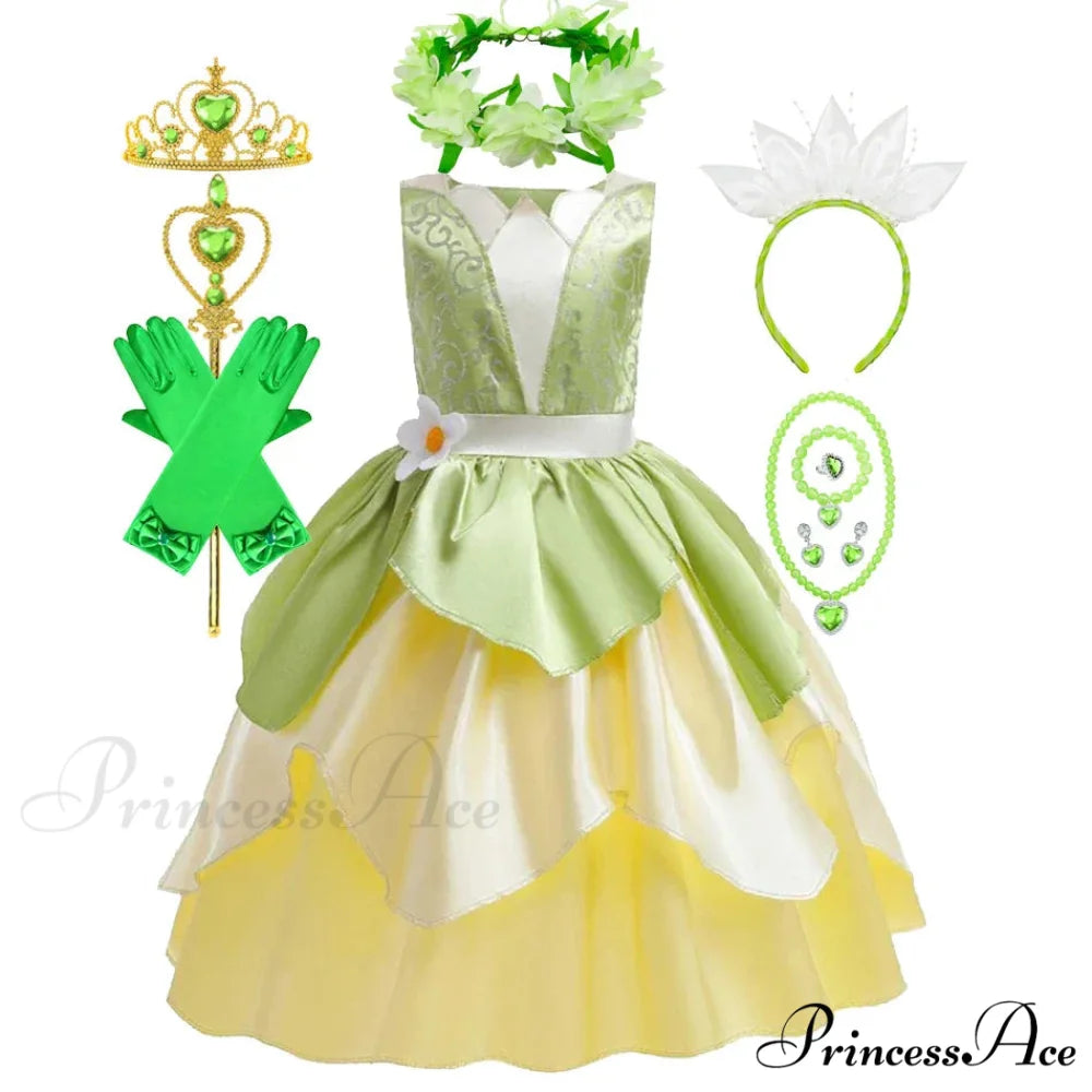 Tiana Dress Up Princess Cosplay Role Playing Party Sleeveless Carnival Halloween Kid Costume 3-4T (Tag XS) Tiana Dress B