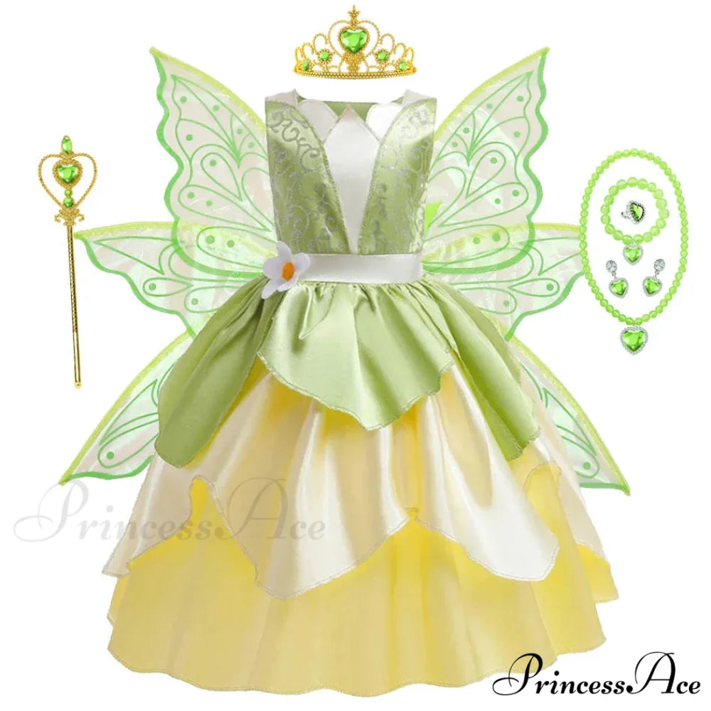 Tiana Dress Up Princess Cosplay Role Playing Party Sleeveless Carnival Halloween Kid Costume 3-4T (Tag XS) Tiana Dress E