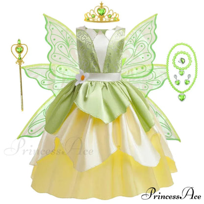 Tiana Dress Up Princess Cosplay Role Playing Party Sleeveless Carnival Halloween Kid Costume 3-4T (Tag XS) Tiana Dress E