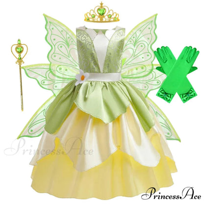Tiana Dress Up Princess Cosplay Role Playing Party Sleeveless Carnival Halloween Kid Costume 3-4T (Tag XS) Tiana Dress F