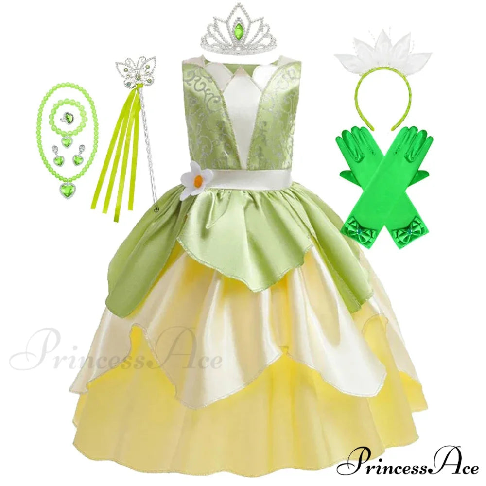 Tiana Dress Up Princess Cosplay Role Playing Party Sleeveless Carnival Halloween Kid Costume 3-4T (Tag XS) Tiana Dress I