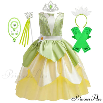 Tiana Dress Up Princess Cosplay Role Playing Party Sleeveless Carnival Halloween Kid Costume 3-4T (Tag XS) Tiana Dress I