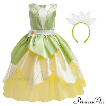 Tiana Dress Up Princess Cosplay Role Playing Party Sleeveless Carnival Halloween Kid Costume 3-4T (Tag XS) Tiana Dress J