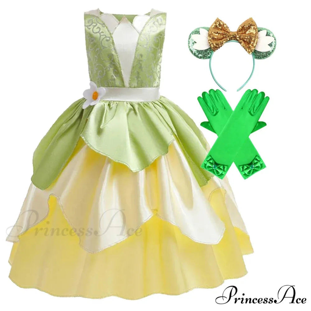 Tiana Dress Up Princess Cosplay Role Playing Party Sleeveless Carnival Halloween Kid Costume 3-4T (Tag XS) Tiana Dress K