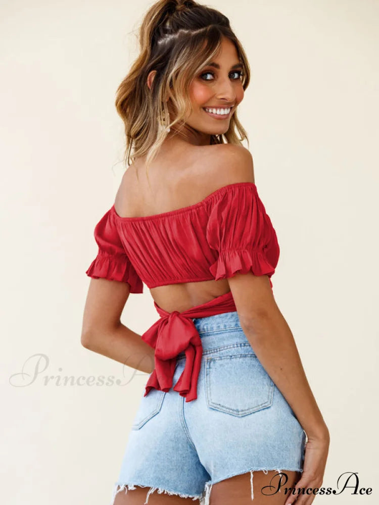 tie-back top crop short-sleeved ruffle women’s Oktoberfest top