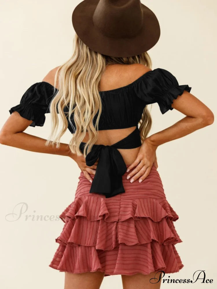 tie-back top crop short-sleeved ruffle women’s Oktoberfest top