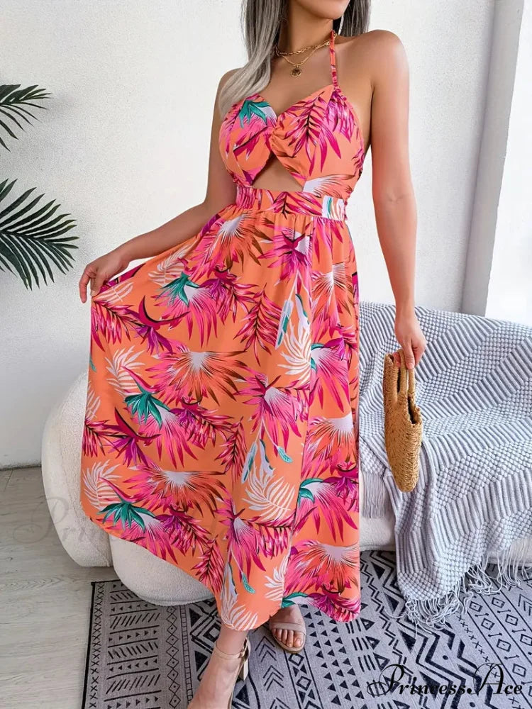 Tie Cutout Design Full-Length with Gown Flowered Back