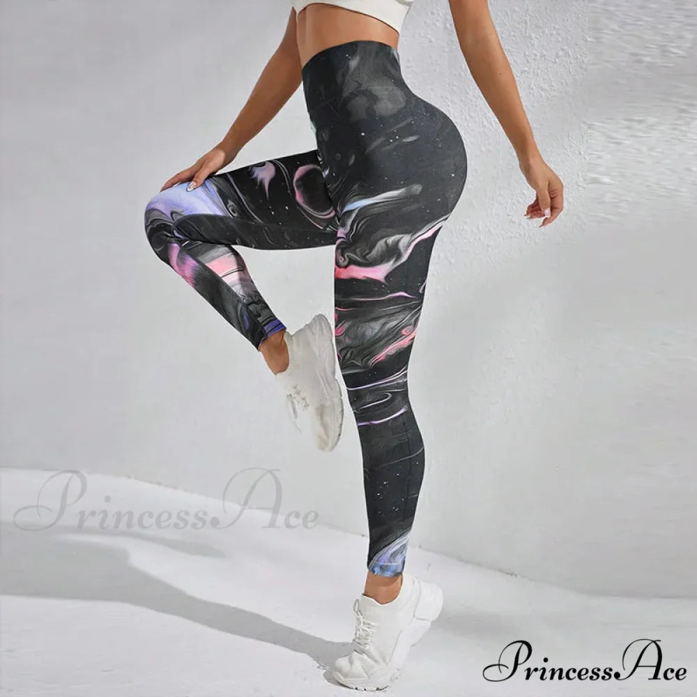 Tie Dye Fitness High Waist Cycling Knit Legging Black / M