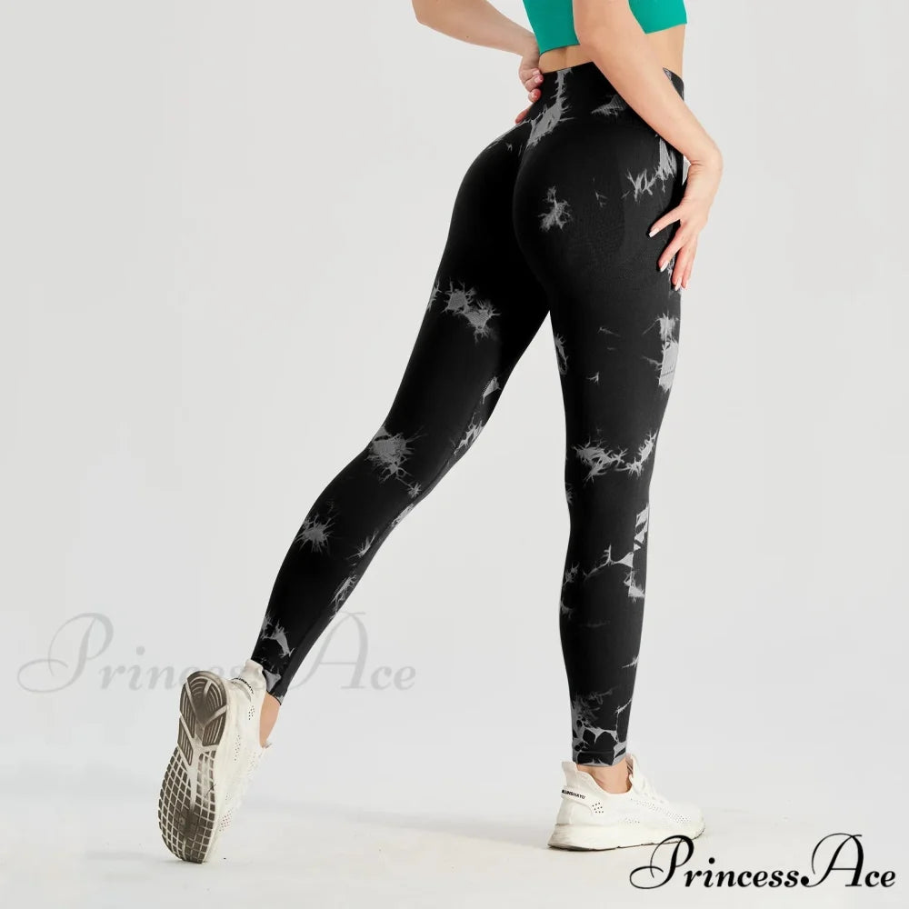 Tie Dye High Waist Seamless Push Up Yoga Fitness Legging black / L