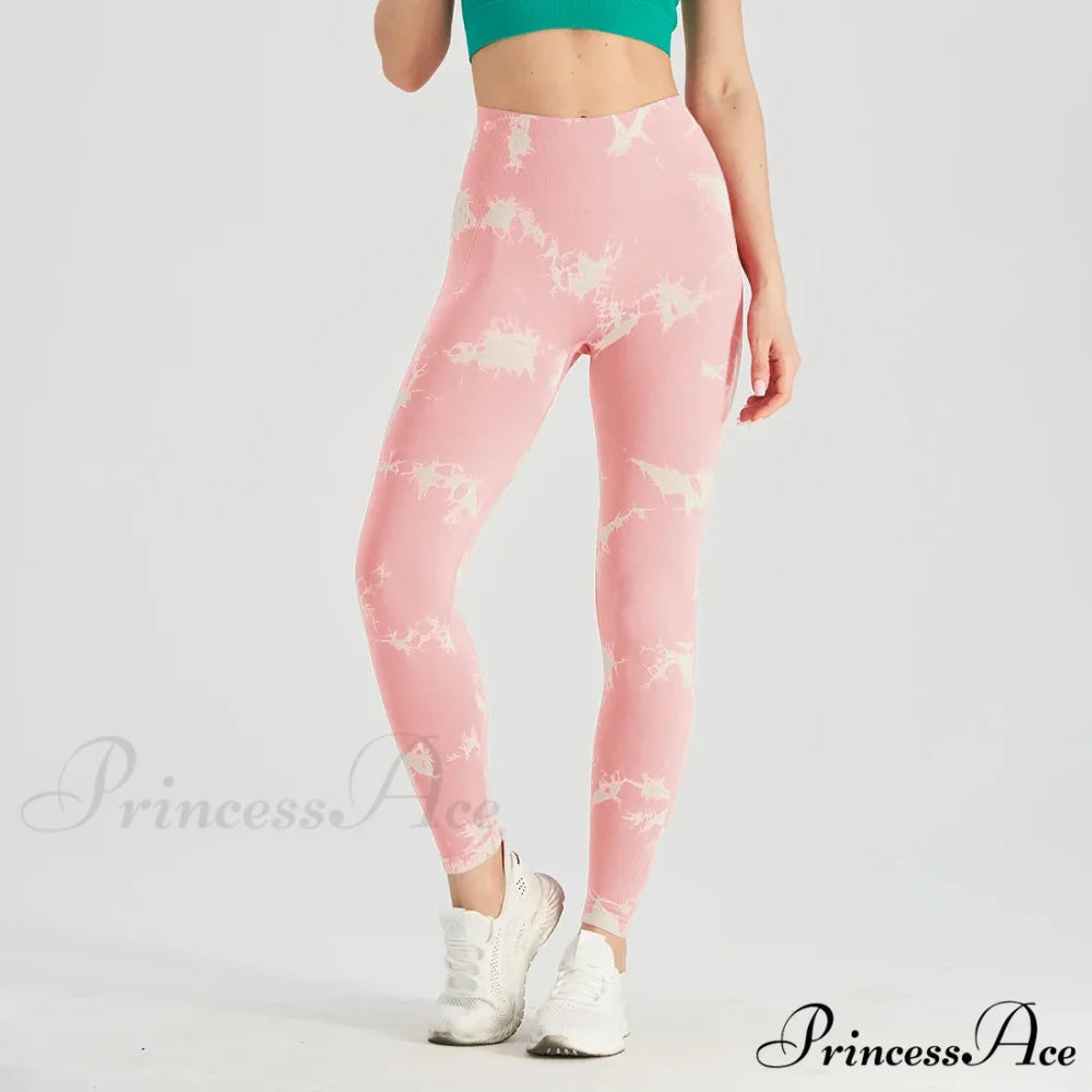 Tie Dye High Waist Seamless Push Up Yoga Fitness Legging Light Pink / L