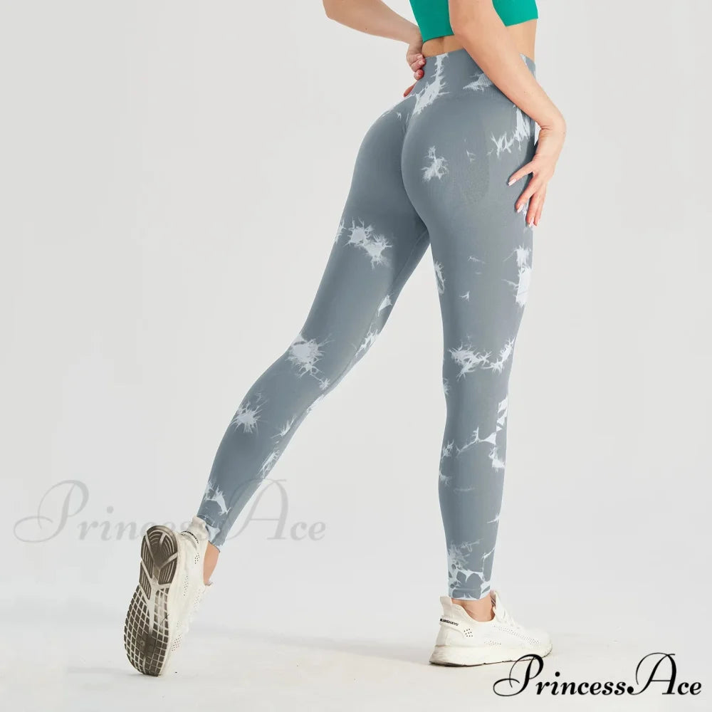 Tie Dye High Waist Seamless Push Up Yoga Fitness Legging Regent Grey / L