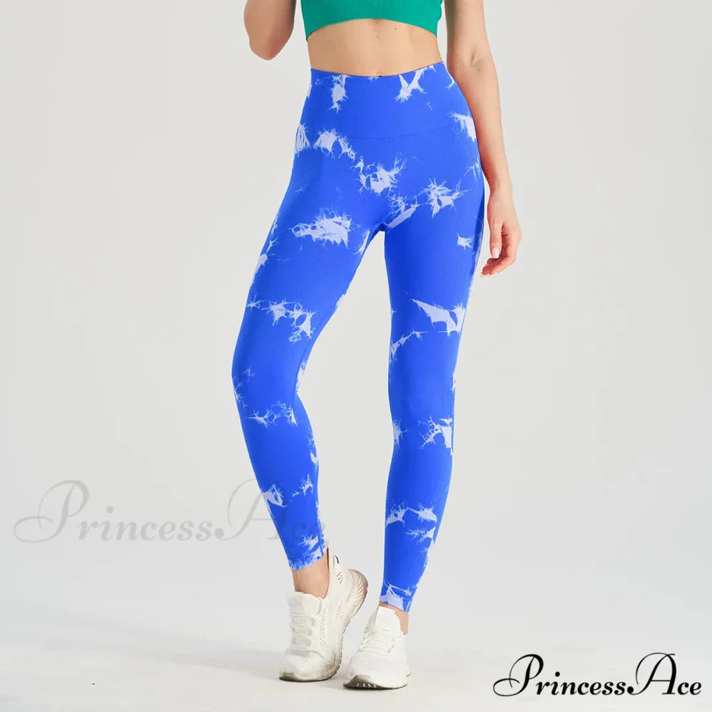 Tie Dye High Waist Seamless Push Up Yoga Fitness Legging royal Blue / L