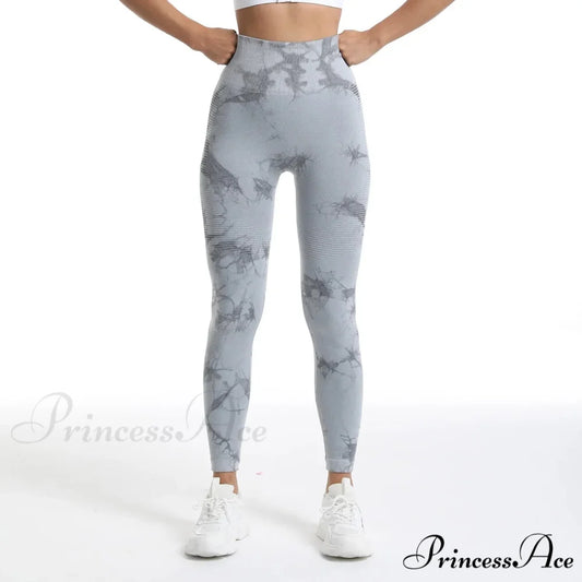 Tie Dye Print Elastic Fitness Fashion Exercise Yoga Legging gray / S