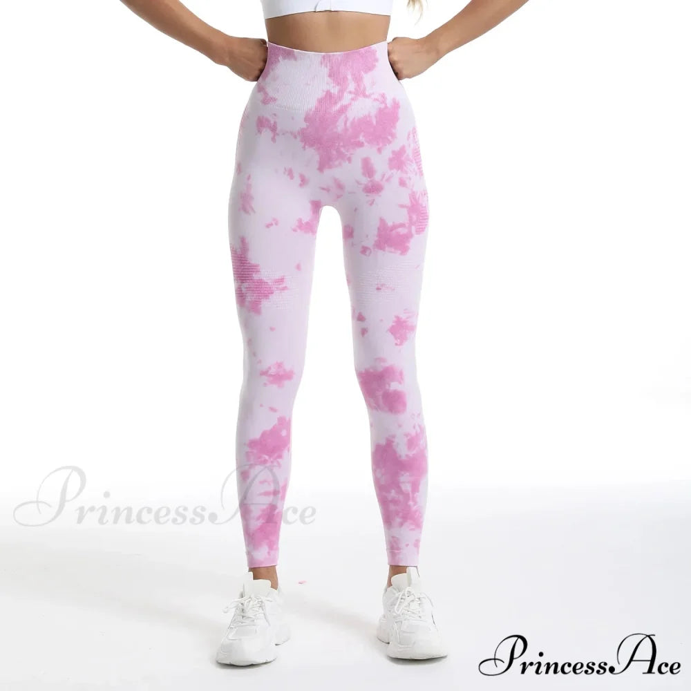 Tie Dye Print Elastic Fitness Fashion Exercise Yoga Legging Pink / S
