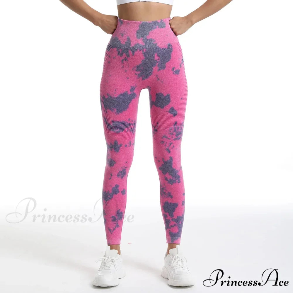 Tie Dye Print Elastic Fitness Fashion Exercise Yoga Legging Red / S