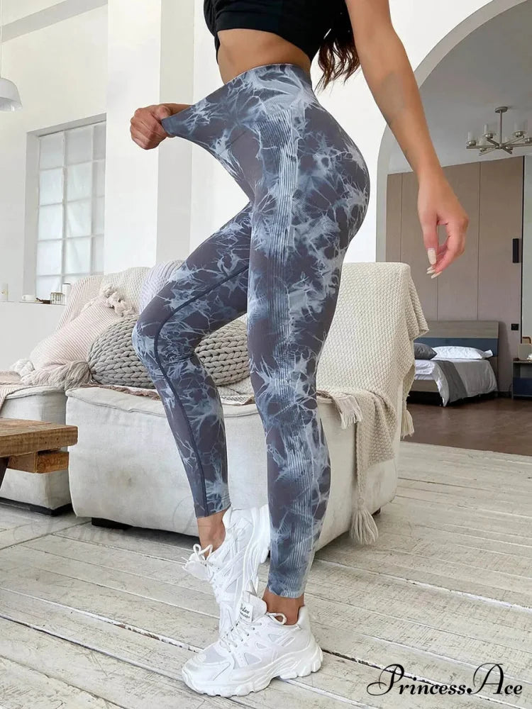 Tie Dye Waist Tummy Control Seamless Push Up Yoga Legging