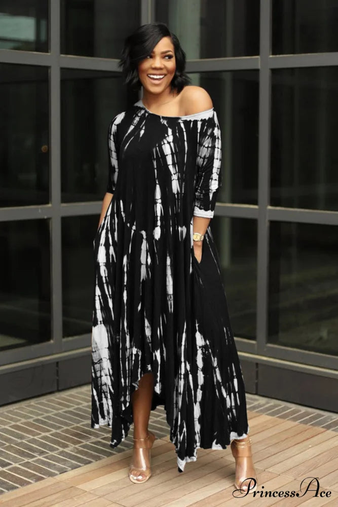 Tie-dyed Drop Shoulder Dress Black / S