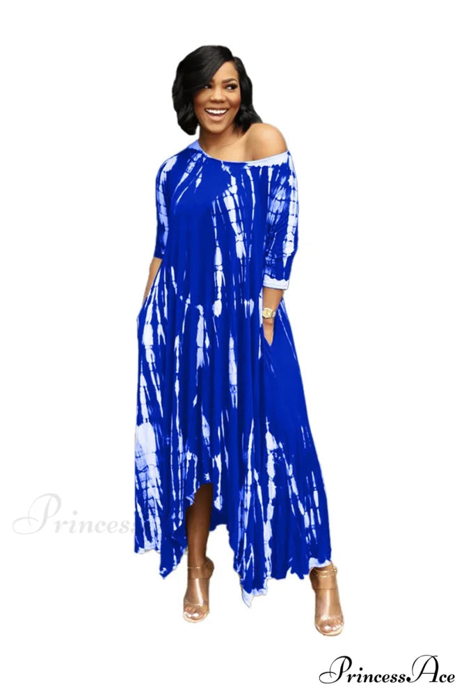 Tie-dyed Drop Shoulder Dress Dark Blue / S