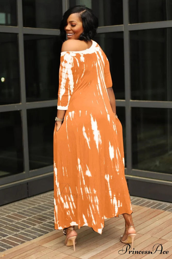 Tie-dyed Drop Shoulder Dress Orange / 2XL