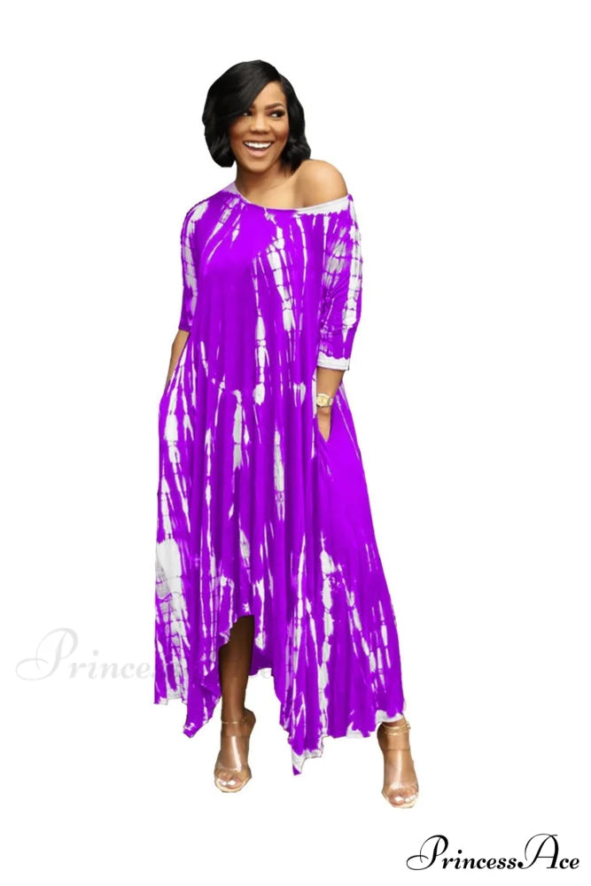 Tie-dyed Drop Shoulder Dress Purple / S