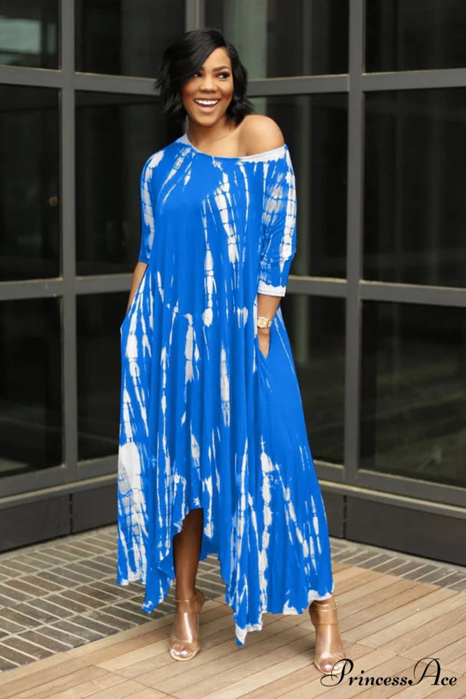 Tie-dyed Drop Shoulder Dress Sky Blue / S