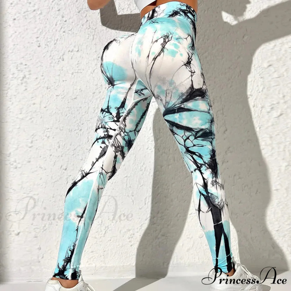 Tie-Dyed Quick-Dry 3D Printing Fitness Legging Green / S