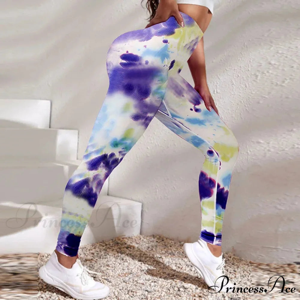 Tie-Dyed Quick-Dry 3D Printing Fitness Legging Purple / S