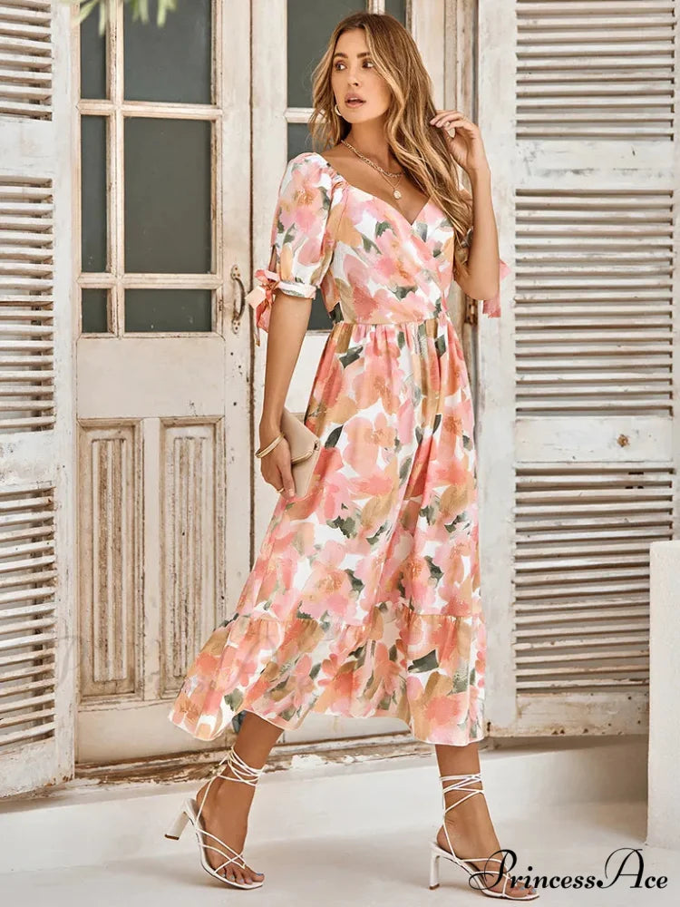 Tie Flowered Surplice with Gown Cuff Neck