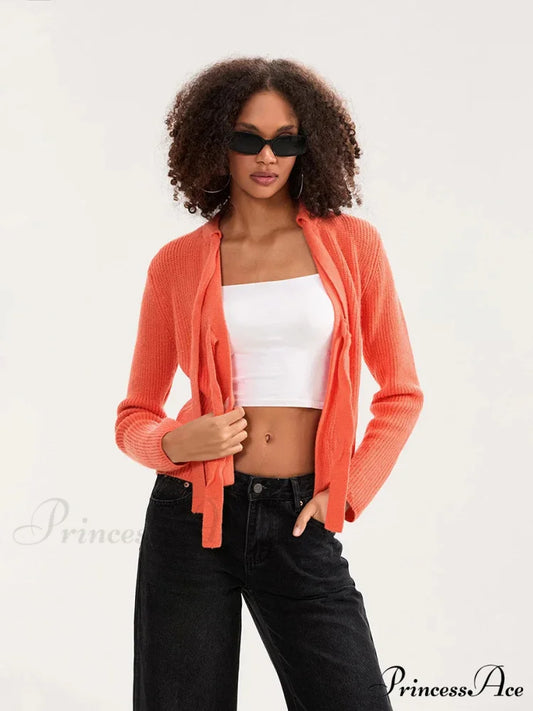 Tie Front Crew Neck Knit Cardigan cardigans-241228