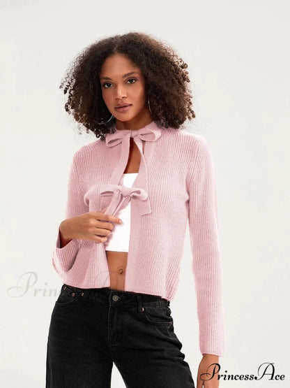 Tie Front Crew Neck Knit Cardigan cardigans-241228