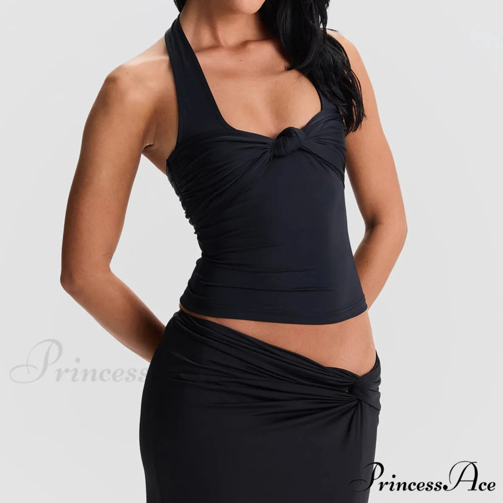 Tie Front Halter Crop Top croptop-250223