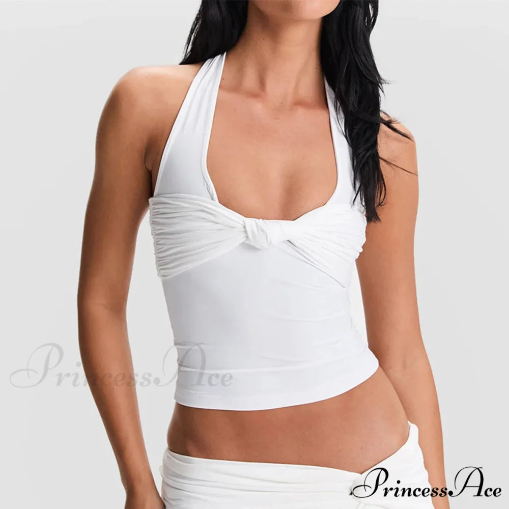 Tie Front Halter Crop Top WHITE / S croptop-250223