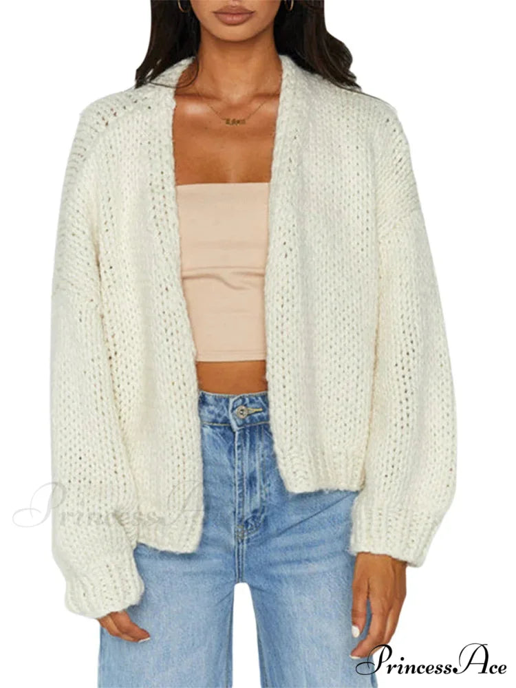 Tie Front V-neck Sweater white / S cardigans-241228