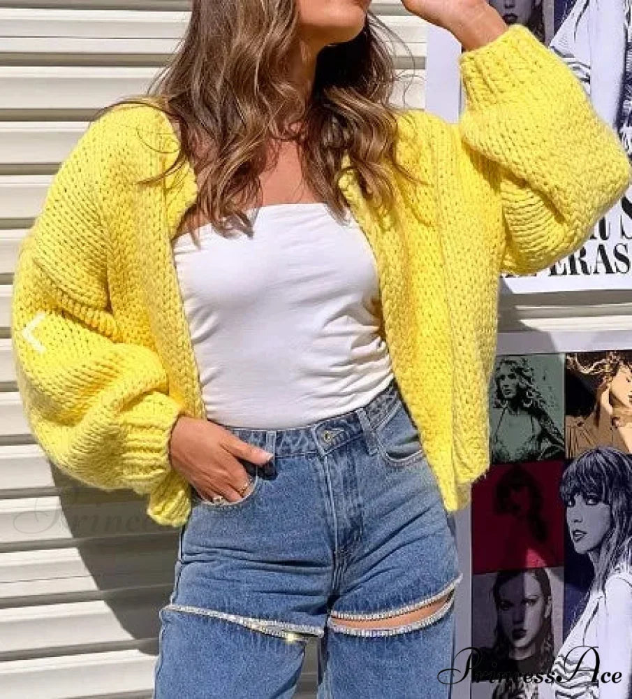 Tie Front V-neck Sweater yelow / S cardigans-241228