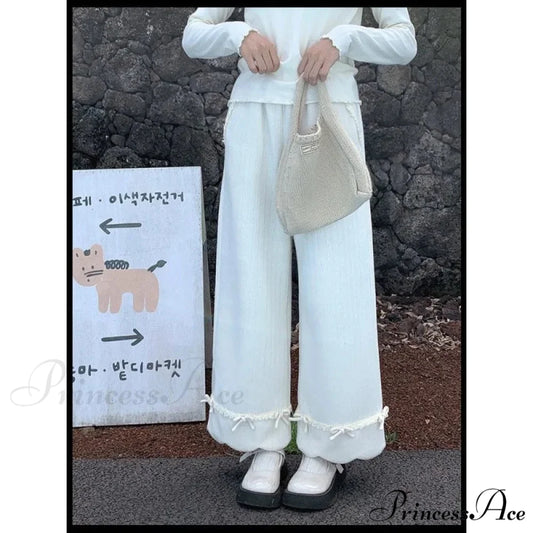 Tie Lace Corduroy Broad Leg Trousers pants-241228