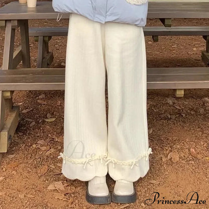 Tie Lace Corduroy Broad Leg Trousers pants-241228