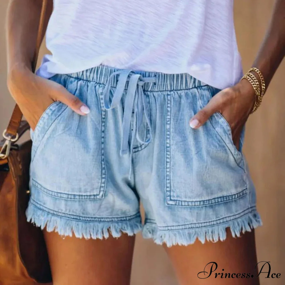 Tie Tassel Hem Jeans Short Light blue / S short-250223