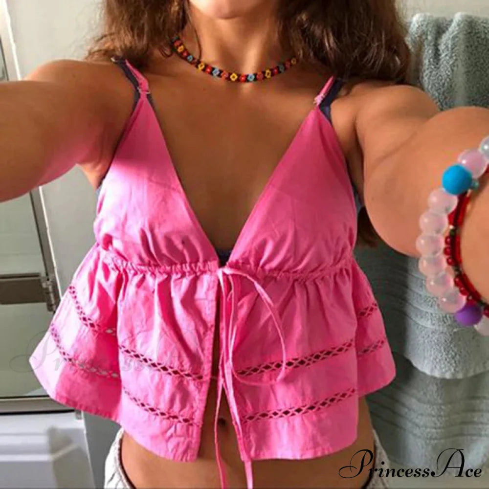 Tie-Up Bandage Plunging Neckline Crop Top croptop-250223