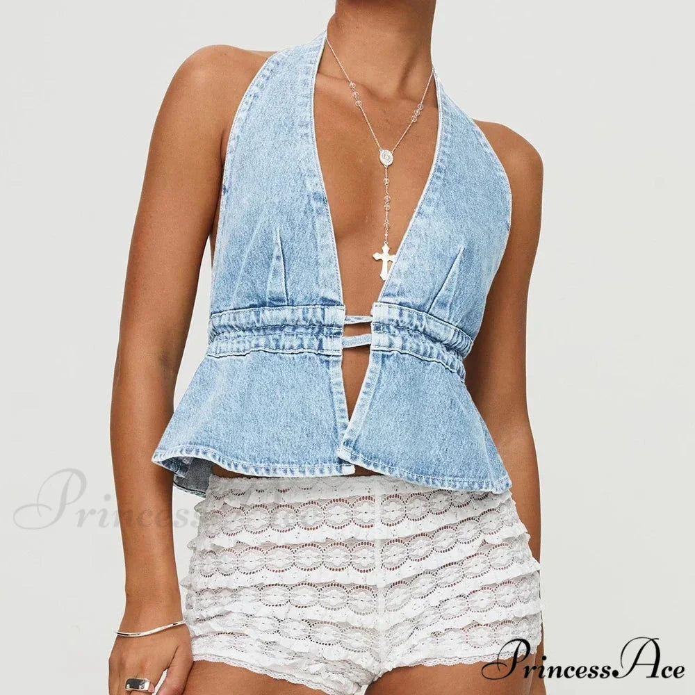 Tie-Up Denim Crop Top Light Blue / S croptop-250223