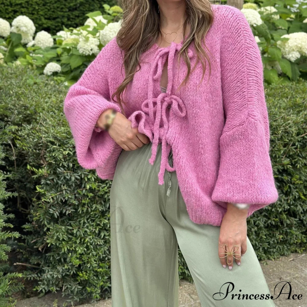 Tie-Up Empty Out Patchwork Cardigan pink / S cardigans-241228