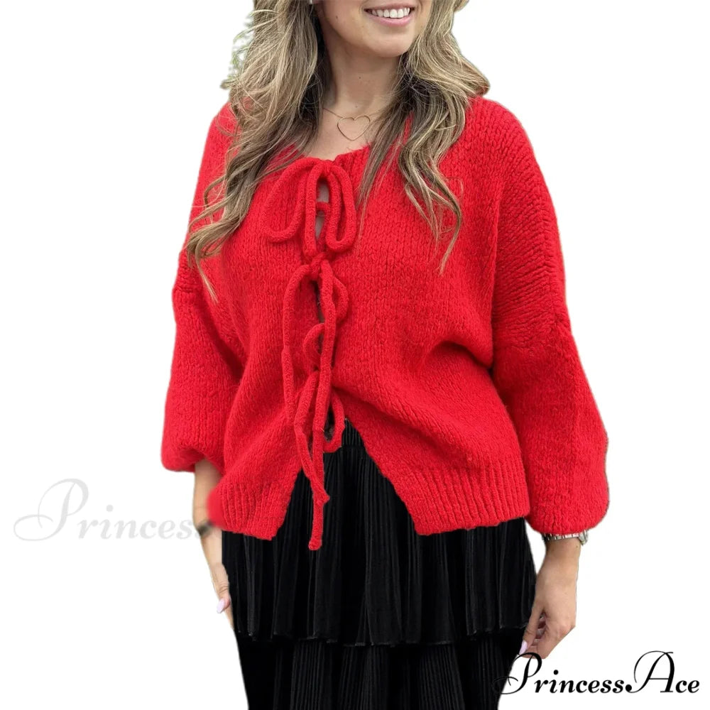 Tie-Up Empty Out Patchwork Cardigan red / S cardigans-241228