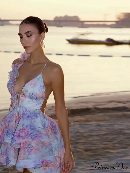 Tie-Up Frilly Celebration Mini Dress Pink / S minidress-250223