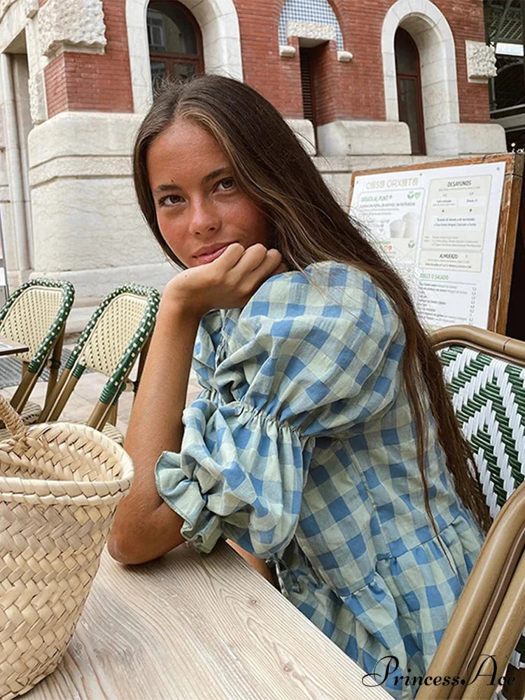 Tie-Up Lace-Up Puff Sleeve Midi Blouse blouse-250223