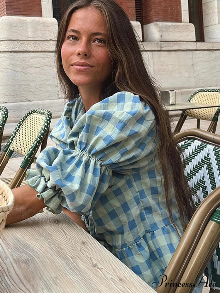 Tie-Up Lace-Up Puff Sleeve Midi Blouse blouse-250223