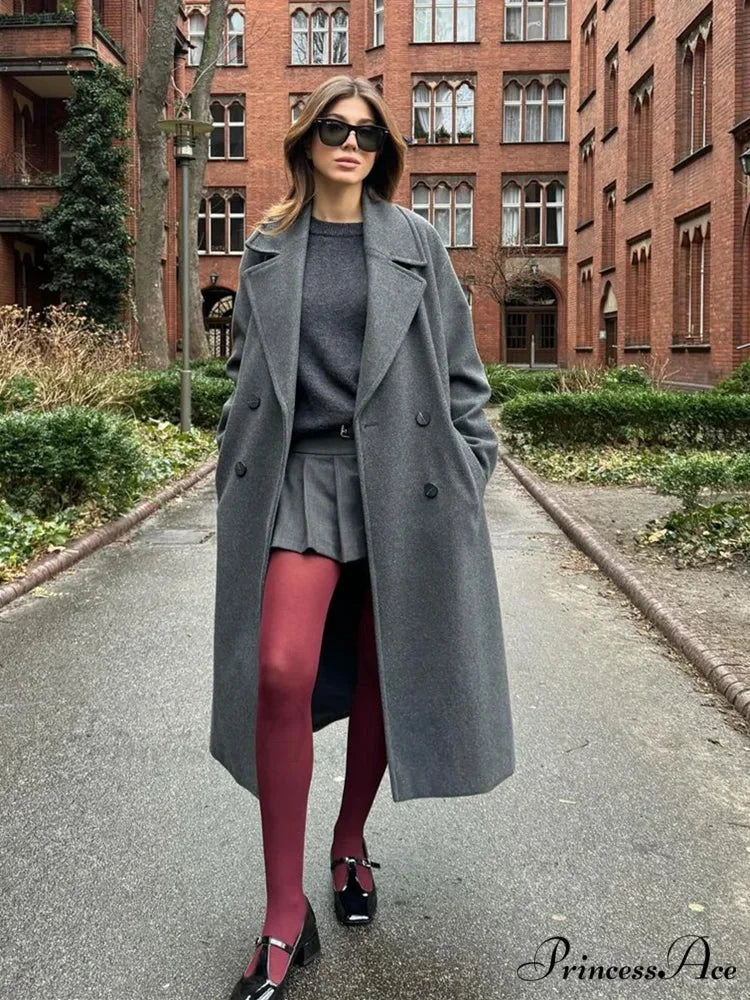 Tie-Up Mao Collar Large Lapel Overcoat Gray / XS overcoats-241228